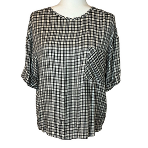 United Colors of Benetton Women’s Plaid Black & White Short Sleeve Top XS Soft